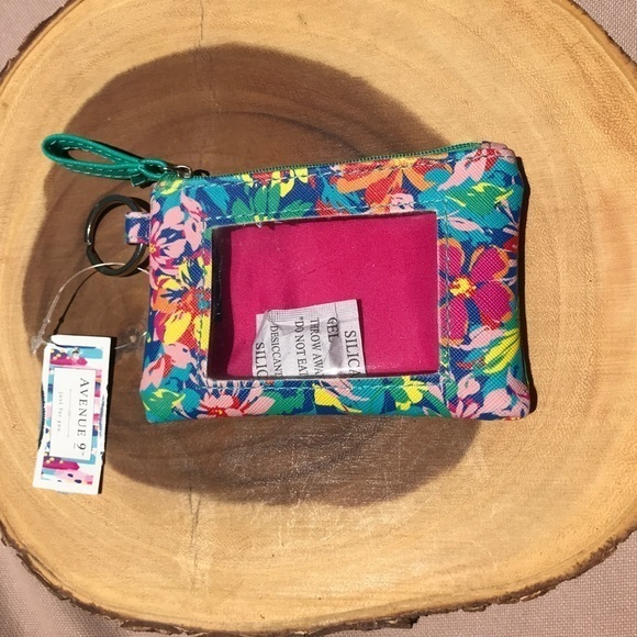 NWT Vibrant Floral Zip ID Card Case Key Ring Holder Water Repellent - Picture 3 of 5